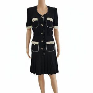 Vintage Escada by Margaretha Ley Dress Black and White Leather Buttons Womens 34